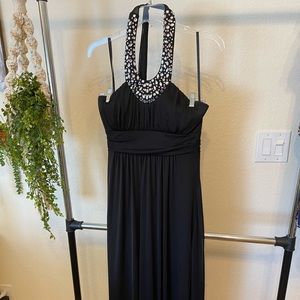 Black halter top formal dress with jewels
